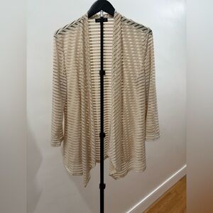 258. Slinky Brand Sheer Striped Open-Front Cardigan - Cream